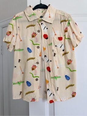 Worn once - Pepita & me Short-Sleeve Button-Up Shirt with Colorful Bug